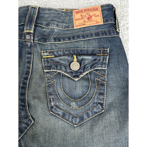 True Religion Womens Denim Mini Skirt Size 26 Frayed Hem Y2K Cotton USA Made - Picture 4 of 12